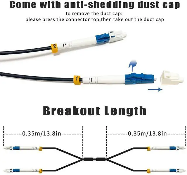Alt view image 11 of 12 - 100ft/30m LC to LC Armored Outdoor Fiber Optic Cable, Single Mode Duplex Fiber Patch Cable, 9/125um LC Fiber Jumper, (OS1/OS2 Compatible), Low Friction LSZH, Black