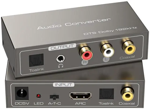 Alt view image 8 of 14 - HDMI ARC to RCA Audio Converter 3 in 1 Digital to Analog Audio Converter with Optical Coaxial ARC Input Toslink Coaxial RCA AUX Output Support Dolby DTS LPCM for TV Soundbar Home Theater