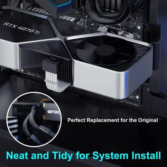 Alt view image 11 of 14 - 16Pin Right Angled RTX 4070 Ti GPU Power Extension Cable, PCIE 5.0 16Pin Male to 2x8Pin Female 12VHPWR 90 Degree GPU Power Adapter Cable for Geforce RTX 4070 5080 5070Ti-13 inch White