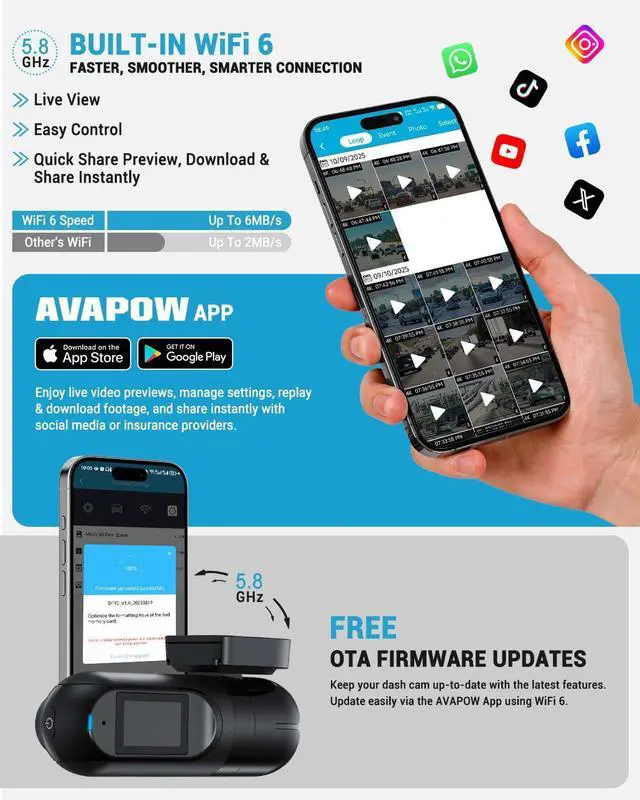 Alt view image 9 of 14 - 4K Dash Cam Front for Cars, Free Hardwire Kit & 64GB Sd Card Included WiFi 6, App Control, UHD 2160P, Built-in G-Sensor, Loop Recording, Night Vision, 170° Wide Angle, 24H Parking, WDR