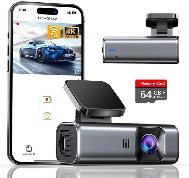 Alt view image 8 of 14 - 4K Dash Cam Front, Built-in 5G WiFi, 64GB Card Included, Dash Camera for Cars, Mini Dashcam with Super Night Vision, Loop Recording, G-Sensor, 24 Hours Parking Monitor, Support 256GB Max