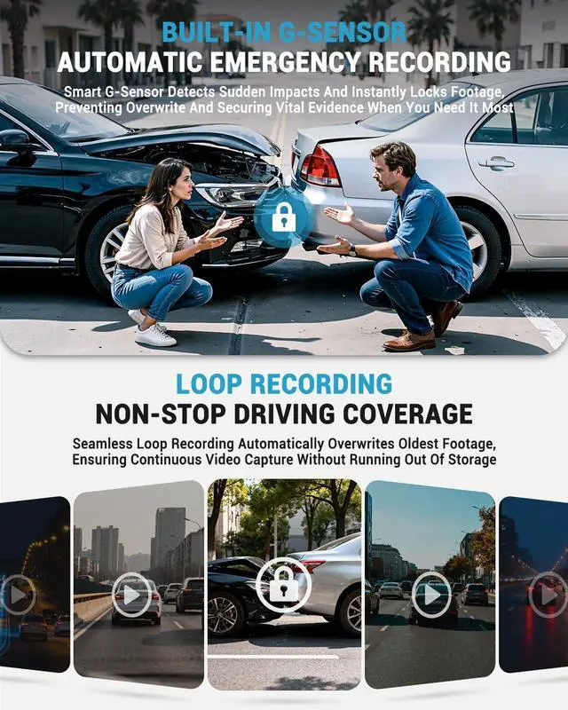 Alt view image 13 of 14 - 4K Dash Cam Front for Cars, Free Hardwire Kit & 64GB Sd Card Included WiFi 6, App Control, UHD 2160P, Built-in G-Sensor, Loop Recording, Night Vision, 170° Wide Angle, 24H Parking, WDR