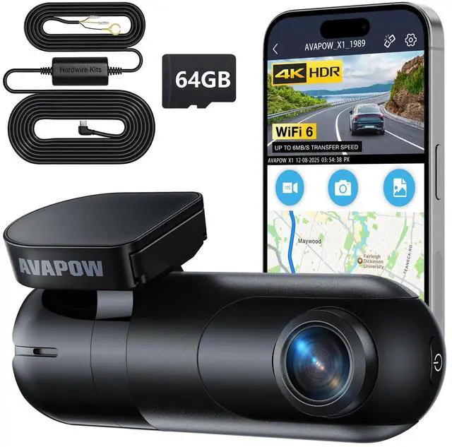 Alt view image 8 of 14 - 4K Dash Cam Front for Cars, Free Hardwire Kit & 64GB Sd Card Included WiFi 6, App Control, UHD 2160P, Built-in G-Sensor, Loop Recording, Night Vision, 170° Wide Angle, 24H Parking, WDR