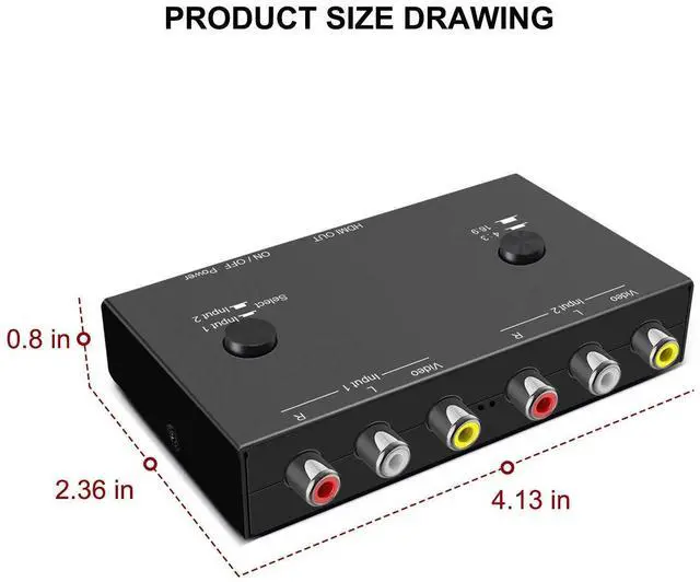 Alt view image 11 of 14 - 2 RCA to HDMI, 1080P 2 Way RCA Composite CVBS AV Switch to HDMI Video Audio Converter Adapter Supporting 4:3/16:9, for PC Laptop Xbox PS2 PS3 N64 NGC SNES WII VHS VCR Camera DVD