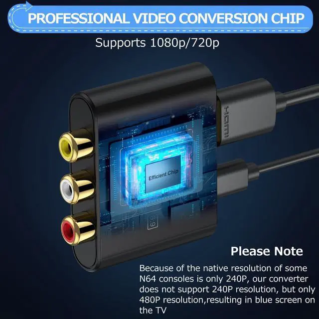 Alt view image 10 of 14 - RCA to HDMI Converter - 16:9/4:3 Conversion 1080P AV to HDMI Adapter for Wii/PS1/PS2/N64/X-box/DVD/VCR,Composite CVBS Video Audio Converter with HDMI Cable Supports PAL,NTSC