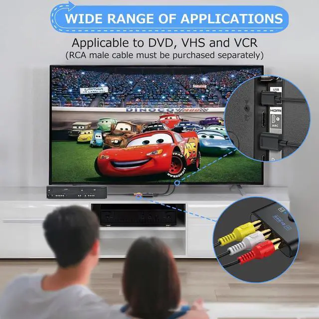 Alt view image 14 of 14 - RCA to HDMI Converter - 16:9/4:3 Conversion 1080P AV to HDMI Adapter for Wii/PS1/PS2/N64/X-box/DVD/VCR,Composite CVBS Video Audio Converter with HDMI Cable Supports PAL,NTSC