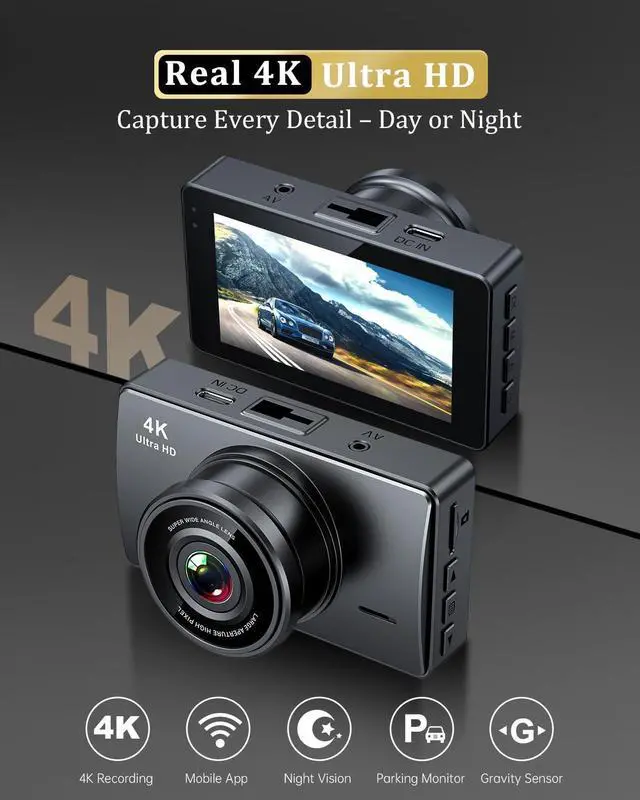 Alt view image 10 of 14 - Dash Cam Front and Rear, Dash Camera for Cars 4K+1080, Dashcam Built-in WiFi, APP Control, 32GB Card Included, 3" IPS Touch Screen, 24H Parking Monitor, Night Vision, G-Sensor