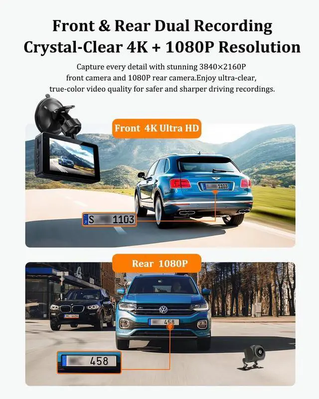 Alt view image 11 of 14 - Dash Cam Front and Rear, Dash Camera for Cars 4K+1080, Dashcam Built-in WiFi, APP Control, 32GB Card Included, 3" IPS Touch Screen, 24H Parking Monitor, Night Vision, G-Sensor