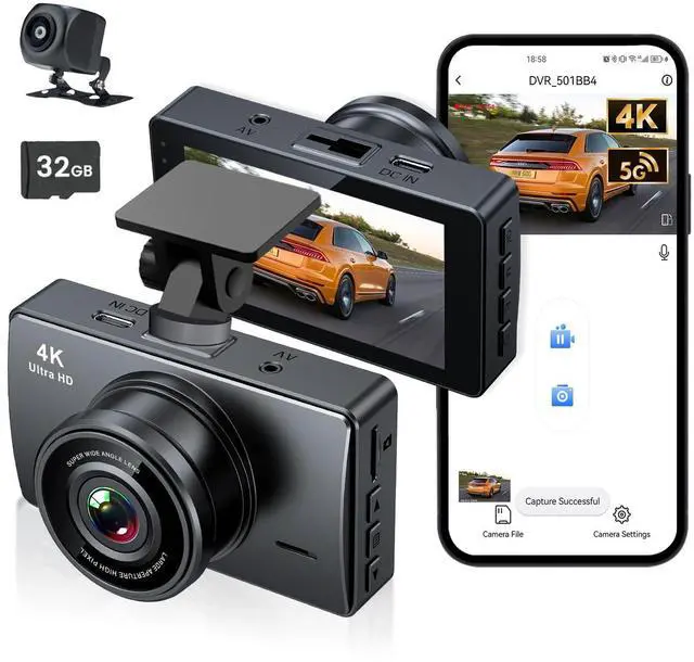 Alt view image 8 of 14 - Dash Cam Front and Rear, Dash Camera for Cars 4K+1080, Dashcam Built-in WiFi, APP Control, 32GB Card Included, 3" IPS Touch Screen, 24H Parking Monitor, Night Vision, G-Sensor