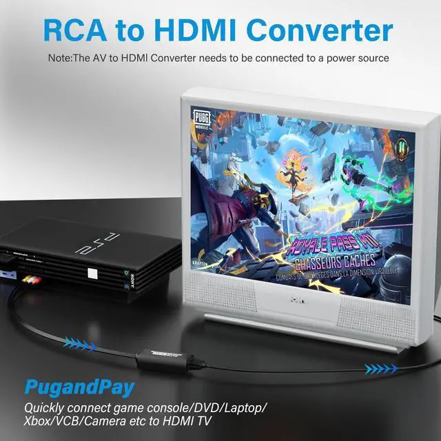 Alt view image 11 of 12 - Unidirectional 3 RCA to HDMI Converter Cable 10 Ft, 1080P Composite CVBS AV Audio Video Adapter with USB Power for PAL/NTSC PC Xbox PS4 TV STB VHS VCR Camera DVD-NOT HDMI to RCA