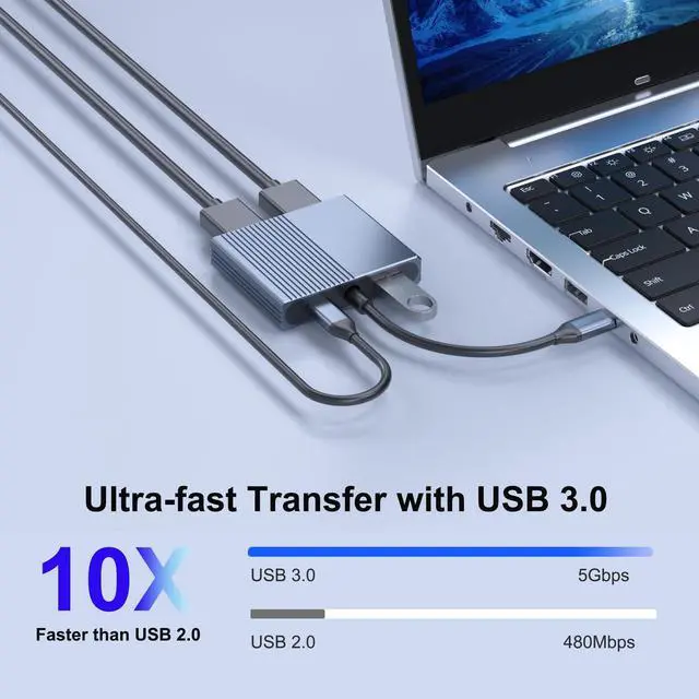 Alt view image 12 of 14 - HDMI Splitter for Dual Monitors, Dual HDMI Adapter for 2 Monitors with USB3.0, 100W PD, HDTV Splitter Extended Display, USB C Hub Multiple Port, Laptop Docking Station for Dell/HP/Mac
