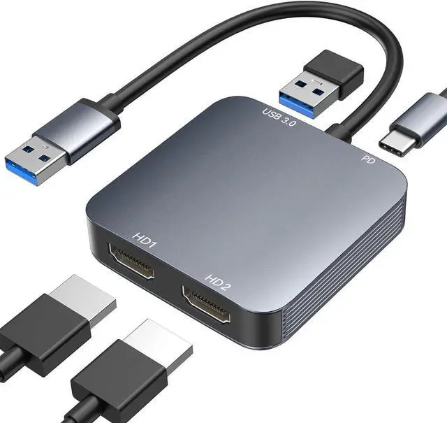 Alt view image 8 of 14 - USB 3.0 to Dual HDMI Adapter with USB 3.0 Port, HDMI to USB Audio Video Graphics Converter Cable for Laptop Monitor Desktop TV, Compatible with Mac OS, Windows