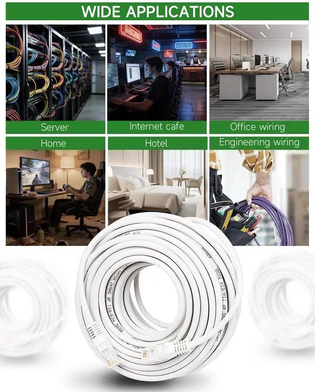 Alt view image 14 of 14 - Cat 6 Ethernet Cable 100 ft, 10Gbps Support Cat7 Cat5e Network, long Internet LAN Patch Cord, Pure Copper Cat6 Fast Speed Weatherproof Cable for Modem, Router, Gaming, Indoor and Outdoor, UTP White