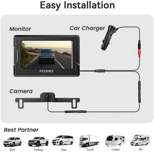 Alt view image 9 of 14 - Camera, 1080P IR Night Vision with Monitor, Easy Setup Plug-Play Rear View Camera, 150 Degrees Wide Angle, IP68 Waterproof, 4.3" Display for Car Truck SUV