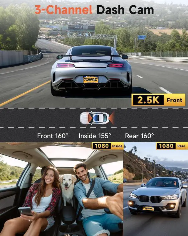 Alt view image 9 of 14 - Dash Cam Front and Rear, 2.5K+1080P+1080P 3 Channel Dash Cam with 32GB Card, Wi-Fi Dash Camera for Cars, G-Sensor, Night Vision, 24H Parking, Loop Recording Dashcam, 1.97IPS, Support 256GB