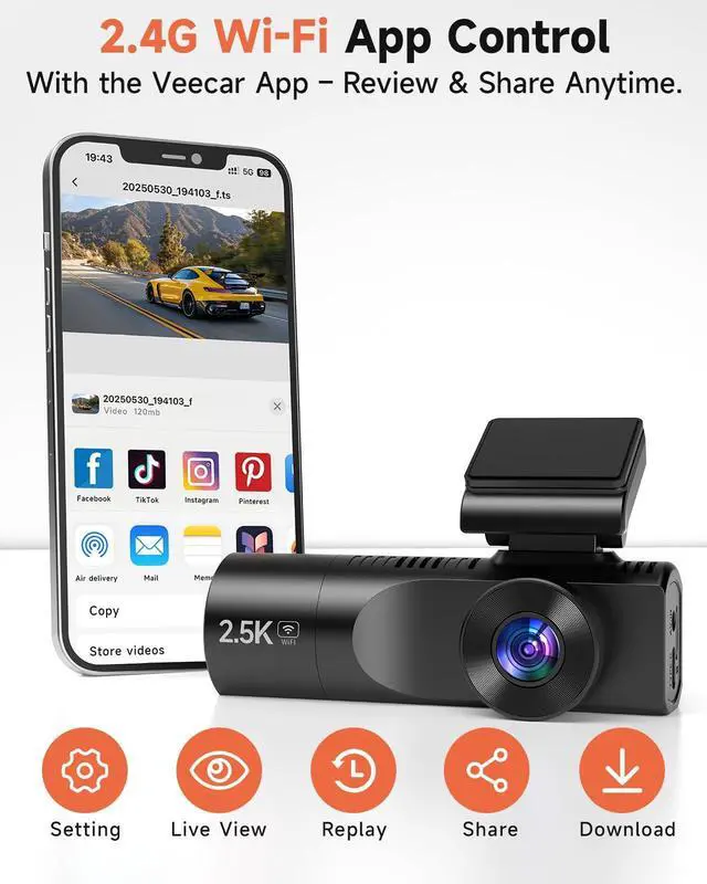 Alt view image 10 of 14 - Dash Cam Front and Rear, 2.5K+1080P+1080P 3 Channel Dash Cam with 32GB Card, Wi-Fi Dash Camera for Cars, G-Sensor, Night Vision, 24H Parking, Loop Recording Dashcam, 1.97IPS, Support 256GB