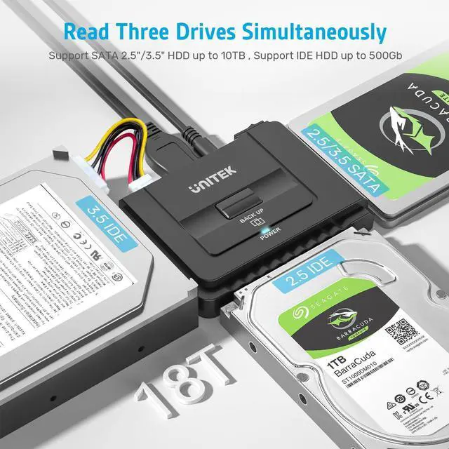 Alt view image 9 of 14 - USB 3.0 to IDE and SATA Converter External Hard Drive Adapter Kit for Universal 2.5/3.5 HDD/SSD Hard Drive Disk, One Touch Backup Function, Included 12V/2A Power Adapter