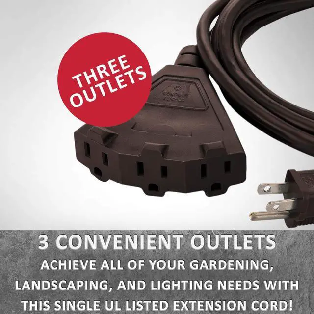 Alt view image 12 of 12 - Outlet 6-Foot Brown Extension Cord, 3-Prong Indoor & Outdoor Splitter, Perfect for Landscape Lighting