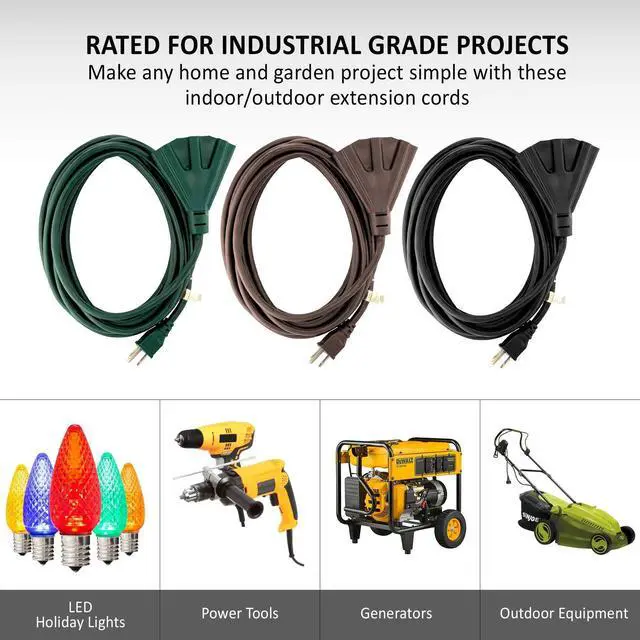 Alt view image 9 of 12 - Outlet 6-Foot Brown Extension Cord, 3-Prong Indoor & Outdoor Splitter, Perfect for Landscape Lighting