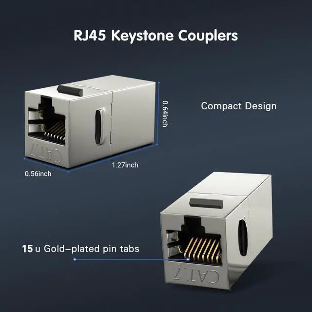 Alt view image 8 of 10 - 24-Pack CAT7 Coupler RJ45 Keystone Shielded Coupler, Shielded Female to Female RJ45 Inline Coupler Keystone Jack