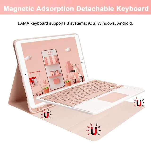 Alt view image 9 of 14 - Wireless Keyboard Case with Touchpad for iPad 10.2" 9th 8th 7th Generation, Detachable Bluetooth Keyboard with Pencil Holder for iPad 10.2 Inch/iPad Air 10.5"(3rd Gen)/iPad Pro 10.5 in, Pink