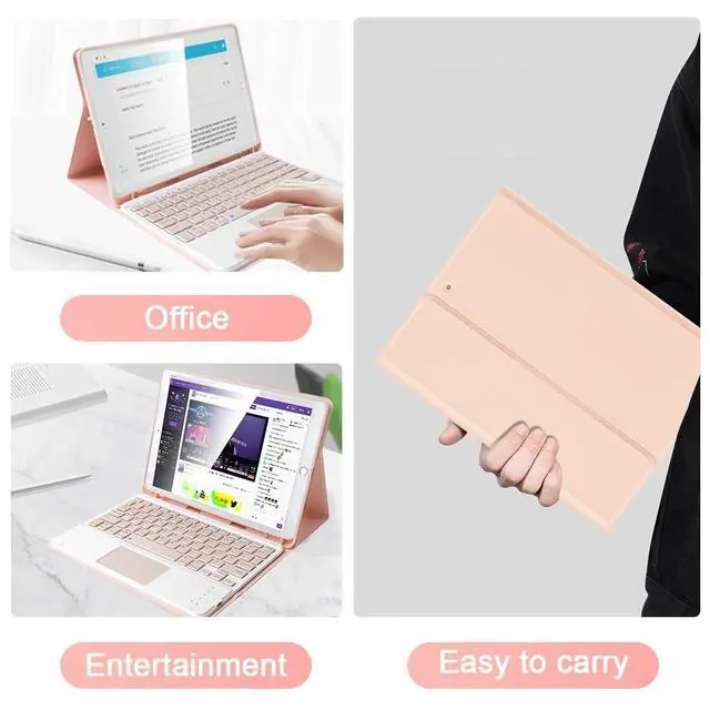 Alt view image 13 of 14 - Wireless Keyboard Case with Touchpad for iPad 10.2" 9th 8th 7th Generation, Detachable Bluetooth Keyboard with Pencil Holder for iPad 10.2 Inch/iPad Air 10.5"(3rd Gen)/iPad Pro 10.5 in, Pink