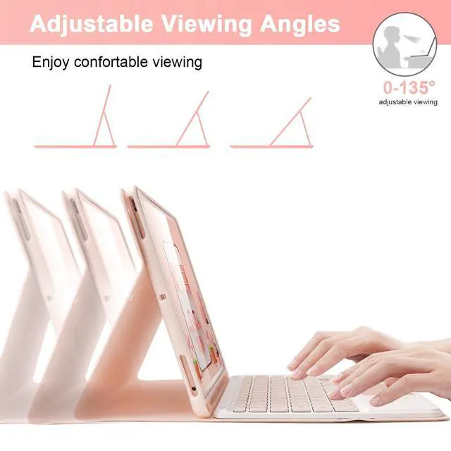Alt view image 12 of 14 - Wireless Keyboard Case with Touchpad for iPad 10.2" 9th 8th 7th Generation, Detachable Bluetooth Keyboard with Pencil Holder for iPad 10.2 Inch/iPad Air 10.5"(3rd Gen)/iPad Pro 10.5 in, Pink