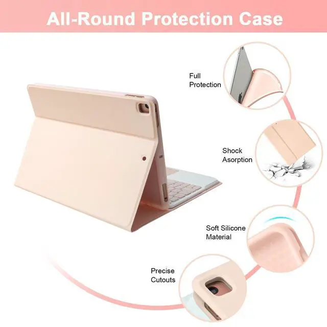 Alt view image 11 of 14 - Wireless Keyboard Case with Touchpad for iPad 10.2" 9th 8th 7th Generation, Detachable Bluetooth Keyboard with Pencil Holder for iPad 10.2 Inch/iPad Air 10.5"(3rd Gen)/iPad Pro 10.5 in, Pink