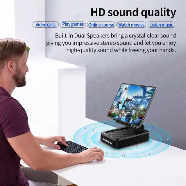 Alt view image 10 of 14 - Tablet Stand Adjustable with Bluetooth Speakers,Kitchen Gadgets,Gifts for Women Men,Wireless Bluetooth Speaker Tablet Holder,Desk Mic Charging Sation Compatible with Phones and Tablet