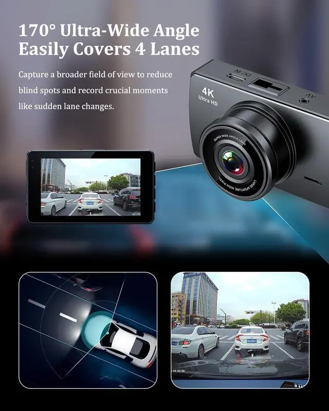 Alt view image 13 of 14 - Dash Cam Front and Rear, Dash Camera for Cars 4K+1080, Dashcam Built-in WiFi, APP Control, 32GB Card Included, 3" IPS Touch Screen, 24H Parking Monitor, Night Vision, G-Sensor