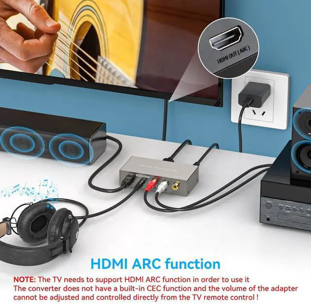 Alt view image 10 of 14 - HDMI ARC to RCA Audio Converter 3 in 1 Digital to Analog Audio Converter with Optical Coaxial ARC Input Toslink Coaxial RCA AUX Output Support Dolby DTS LPCM for TV Soundbar Home Theater