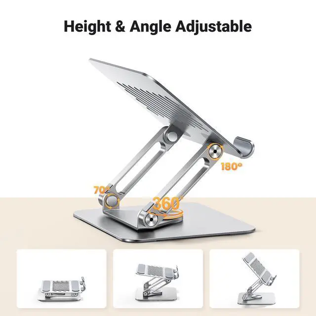 Alt view image 11 of 14 - Tablet Stand Holder for Desk with 360° Rotating Base Aluminum Dual Rod Support Adjustable Home Office Accessories Compatible with iPad Pro 13 12 11 Air Mini 5 4 3 Phone E-Reader Silver