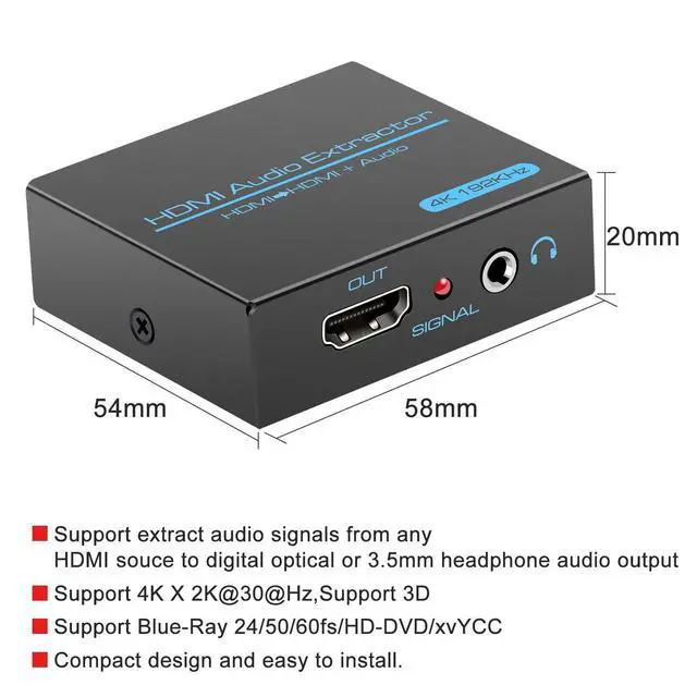 Alt view image 14 of 14 - HDMI Audio Extractor Splitter 4K 3.5mm Adapter Converter with AUX RCA L or R Stereo Output Support 1080P 3D Compatable for PS4 Fire Stick Blu Ray Player etc