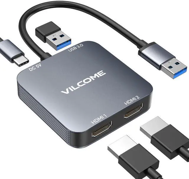 Alt view image 8 of 14 - USB to HDMI Adapter, USB 3.0 to Dual HDMI Adapter with USB 3.0 Port, Audio Video Graphics Converter Cable for Laptop Monitor Desktop TV, Compatible with Mac OS, Windows