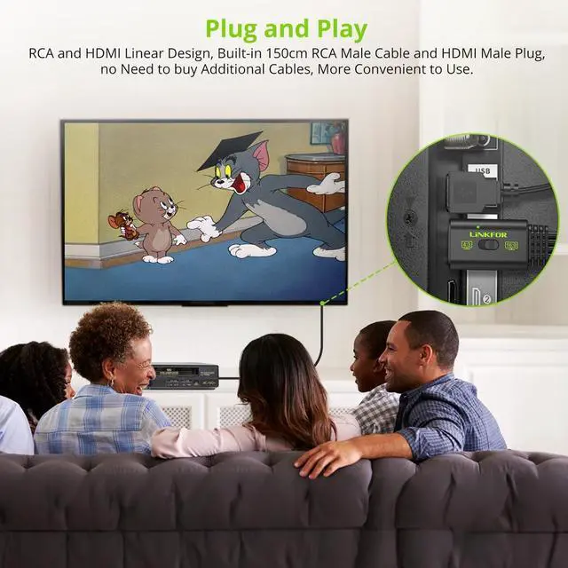 Alt view image 12 of 14 - RCA to HDMI Converter, 1080P AV to HDMI Converter, 16:9/4:3 Conversion Mini Composite CVBS Audio Video Adapter Supports PAL/NTSC for Wii/PS1/PS2/N64 (Male)
