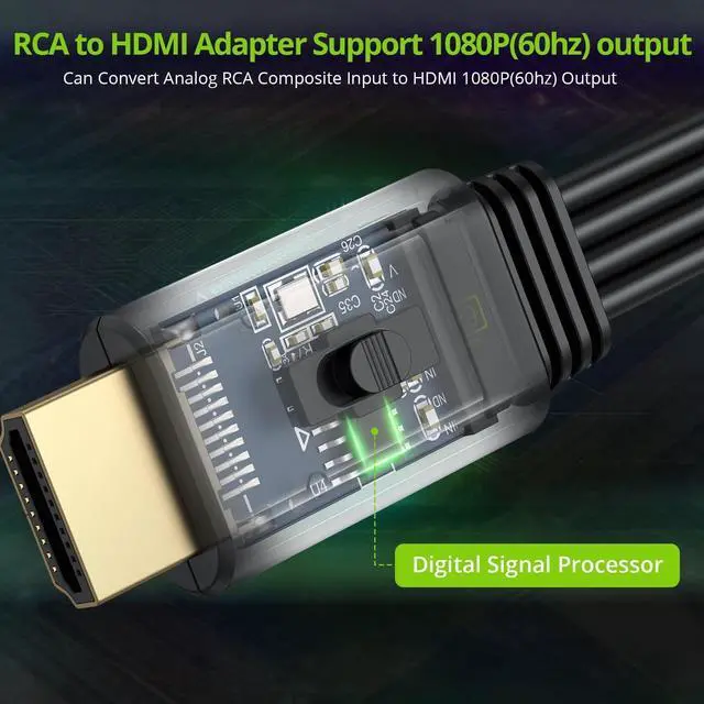 Alt view image 9 of 14 - RCA to HDMI Converter, 1080P AV to HDMI Converter, 16:9/4:3 Conversion Mini Composite CVBS Audio Video Adapter Supports PAL/NTSC for Wii/PS1/PS2/N64 (Male)