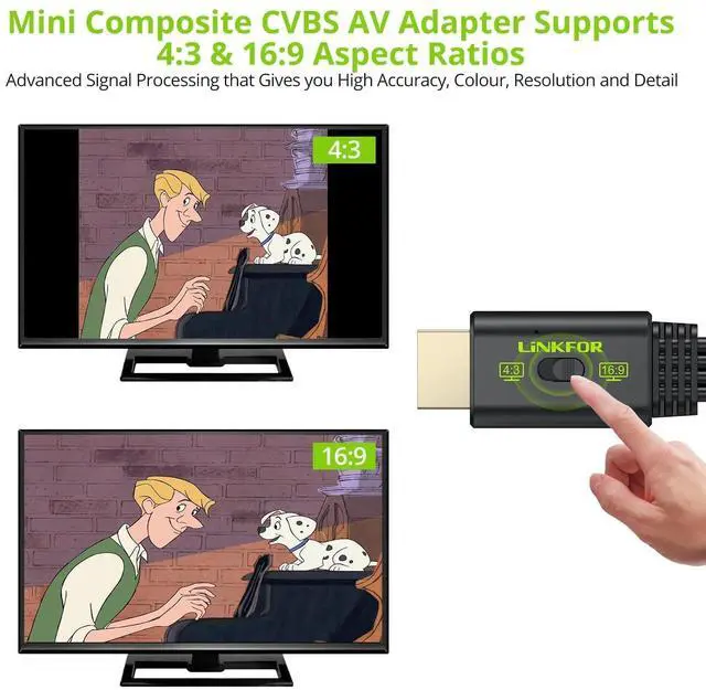 Alt view image 11 of 14 - RCA to HDMI Converter, 1080P AV to HDMI Converter, 16:9/4:3 Conversion Mini Composite CVBS Audio Video Adapter Supports PAL/NTSC for Wii/PS1/PS2/N64 (Male)