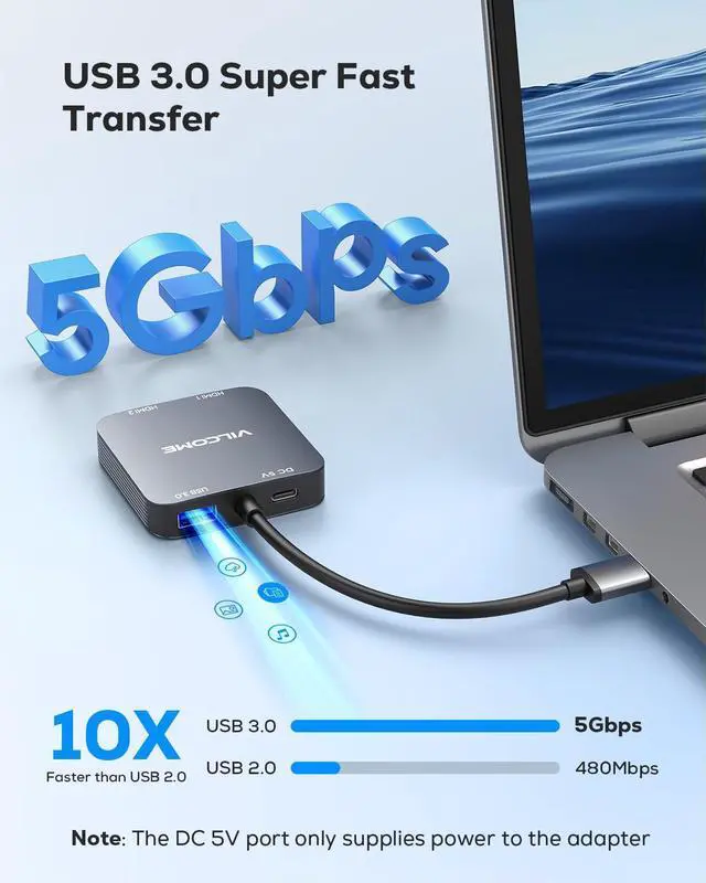 Alt view image 12 of 14 - USB to HDMI Adapter, USB 3.0 to Dual HDMI Adapter with USB 3.0 Port, Audio Video Graphics Converter Cable for Laptop Monitor Desktop TV, Compatible with Mac OS, Windows