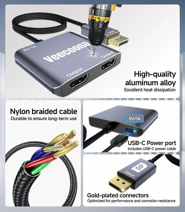 Alt view image 14 of 14 - DisplayPort to Dual HDMI Adapter 1 in 2 Out | 4K60Hz, DP Source to HDMI Splitter Extended Display port splitter for Dual monitors, for Desktop,Laptop,NVIDIA, AMD Graphics Card - MACOS Not Support MST