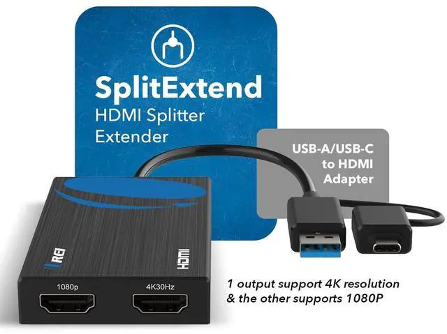 Alt view image 14 of 14 - HDMI Splitter Extended Display for Dual Monitor - Multi-Monitor Display 3 Separate Screens - USB A & USB-C Adapter to HDMI 2.0, 4K@30Hz Output 1, 1080p Output 2 for Windows, Mac OS G