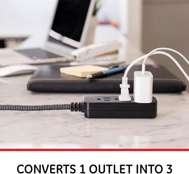 Alt view image 13 of 14 - 3-Outlet Power Strip Mini Extension Cord with Multiple Outlets 5 Inch Braided Short Cord Extension Cord Grounded Flat Plug Extension Cord ETL Listed 2 Pack Black 53240