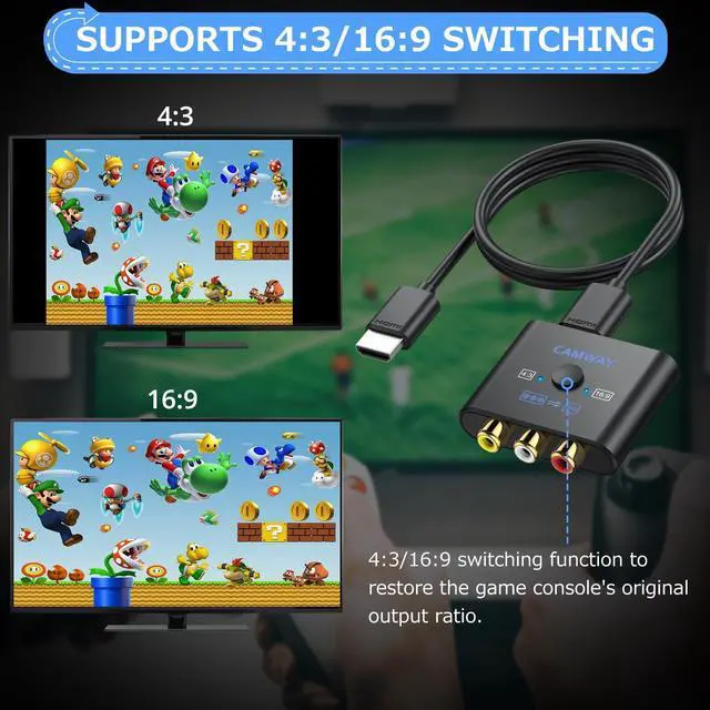 Alt view image 11 of 14 - RCA to HDMI Converter - 16:9/4:3 Conversion 1080P AV to HDMI Adapter for Wii/PS1/PS2/N64/X-box/DVD/VCR,Composite CVBS Video Audio Converter with HDMI Cable Supports PAL,NTSC
