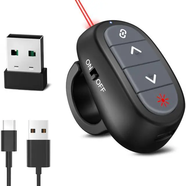 Alt view image 8 of 14 - Presentation Clicker PowerPoint Wireless Presenter Remote: Laser Pointer Computer Clickers, Hyperlink Finger Ring Project Power Point PPT Clicker for Mac Laptop Office, Slideshow Google Slide Advancer