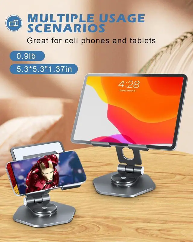 Alt view image 12 of 14 - Foldable Aluminum Tablet Stand for Desk, 360° Swivel iPad & Tablet Holder Portable & Stable Desktop Mount for 512.9in Devices, Grey