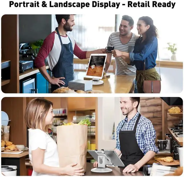 Alt view image 12 of 14 - iPad Stand, 360° Rotating Commercial POS Tablet Stand, Fits 6"-13" (Screens) iPad mini Pro-Business Swivel Tablet Holder, for Store Office Reception Kitchen Desktop (White)
