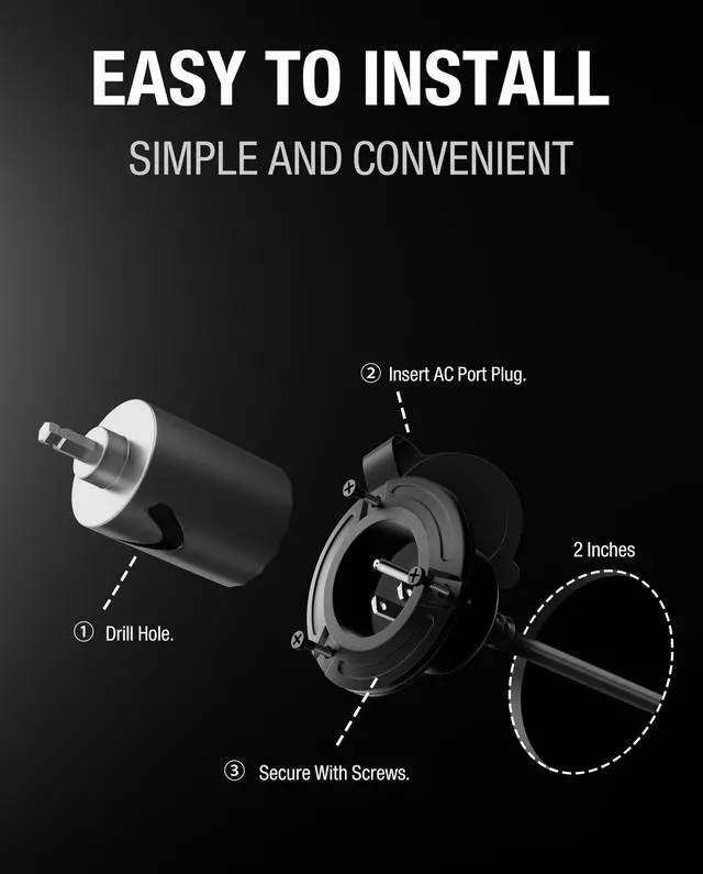 Alt view image 12 of 14 - Heavy-Duty 20A 125V RV Shore Power Inlet with Dual 17" 5-in-1 T-Blade Adapters, 12AWG Cord RV Plug & Waterproof AC Port Plug, Outdoor Electrical Receptacle for RV, Boat, Trailer