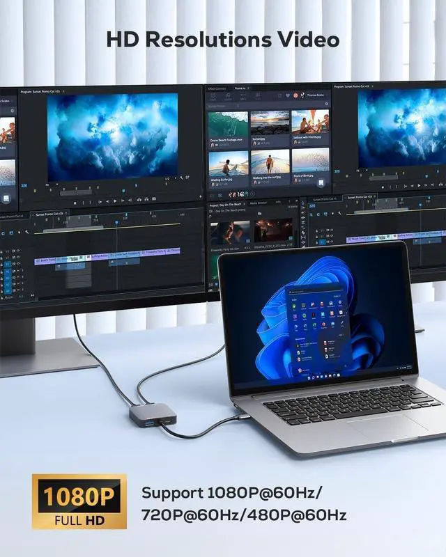 Alt view image 12 of 14 - USB 3.0 to Dual HDMI Adapter with USB 3.0 Port, HDMI to USB Audio Video Graphics Converter Cable for Laptop Monitor Desktop TV, Compatible with Mac OS, Windows
