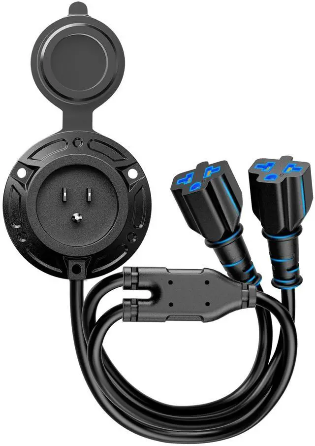 Alt view image 8 of 14 - Heavy-Duty 20A 125V RV Shore Power Inlet with Dual 17" 5-in-1 T-Blade Adapters, 12AWG Cord RV Plug & Waterproof AC Port Plug, Outdoor Electrical Receptacle for RV, Boat, Trailer