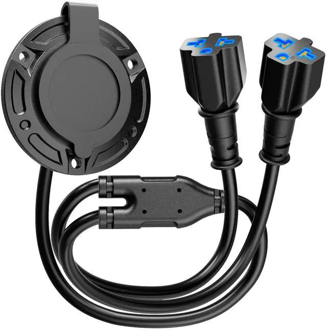 Alt view image 8 of 14 - Heavy-Duty 20A 125V AC Port Plug, 12AWG RV Shore Power Inlet Plug with Dual 5-in-1 T-Blade Adapter, 17" Cord AC Power Inlet Socket Plug for RV Trailer Boat Outdoor Electrical Receptacle
