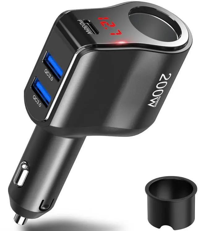 Alt view image 8 of 14 - 200W PD USB C Car Charger Adapter: 12V Cigarette Lighter Socket Splitter 12 Volt DC Plug Multi Way Auto Power Outlet with LED Voltmeter Switch Dual Type C Port for iPhone Samsung Phone GPS Dash Cam